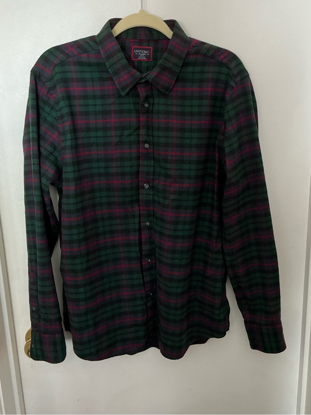 UNTUCKit Dark Green, Purple and Red Plaid Button-Down Cotton Flannel Shirt